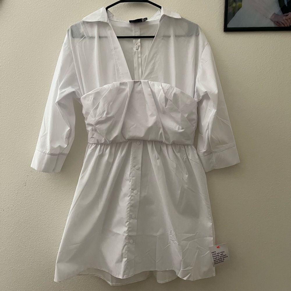 ASOS DESIGN / ZARA poplin long sleeve short shirt dress with bandeau detail NWT